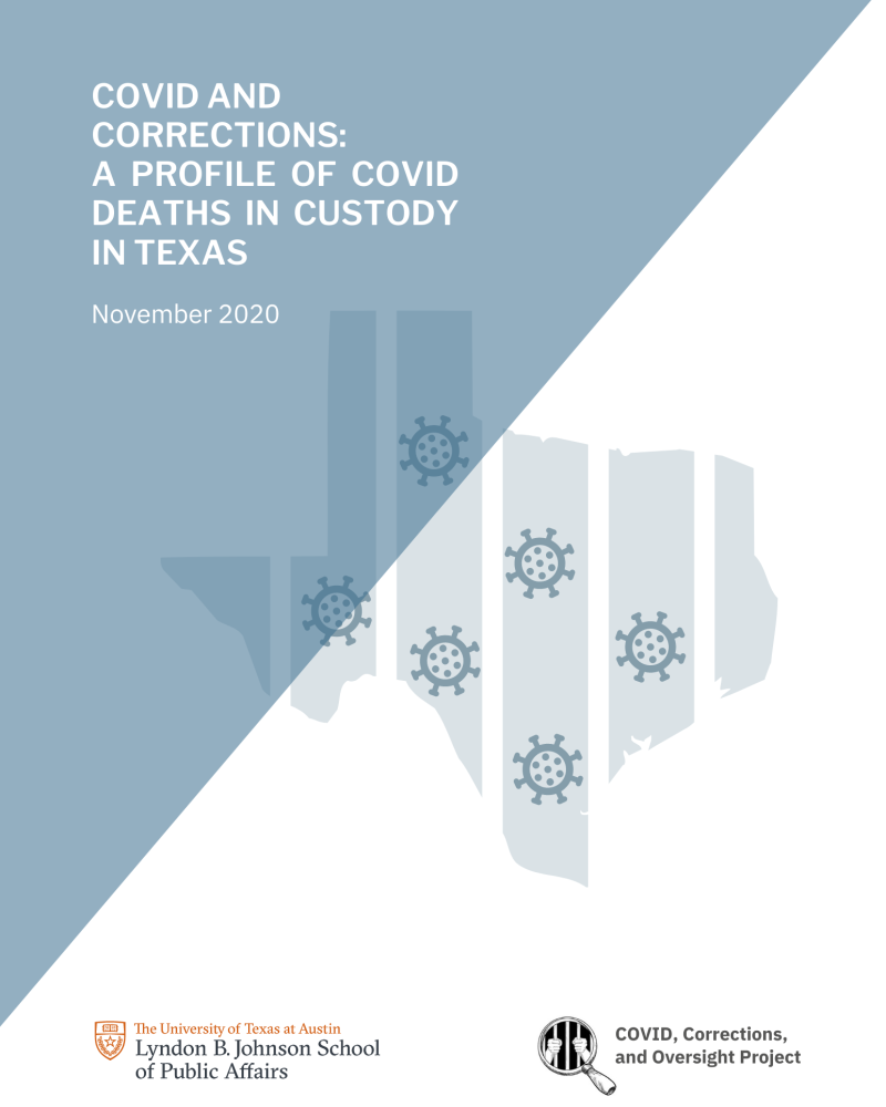 Image of the Profile Deaths in Custody report featuring a title and image of Texas. 