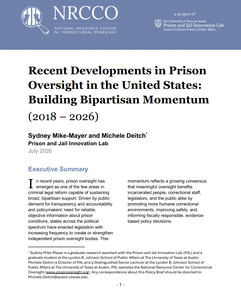 recent developments in prison oversight in the unites states